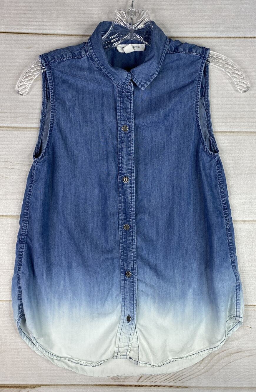 Beach Lunch Lounge Top Womens XS Blue White Ombre Sleeveless Button Up Shirt